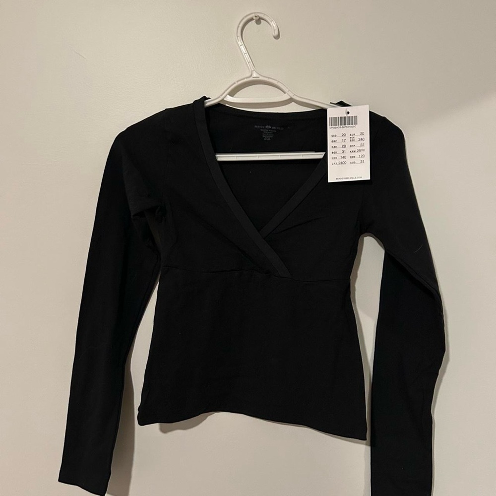 Brandy Melville Black Wrap Long Sleeve Top
